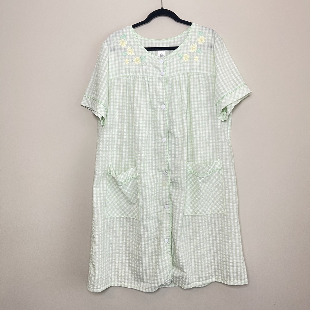 Croft & Barrow Snap Button Gingham Cottagecore Floral Embroidered Nightgown XL